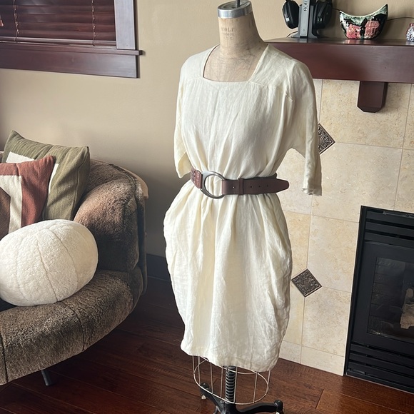 Black Crane Linen Cocoon Dress w pockets - Picture 3 of 12